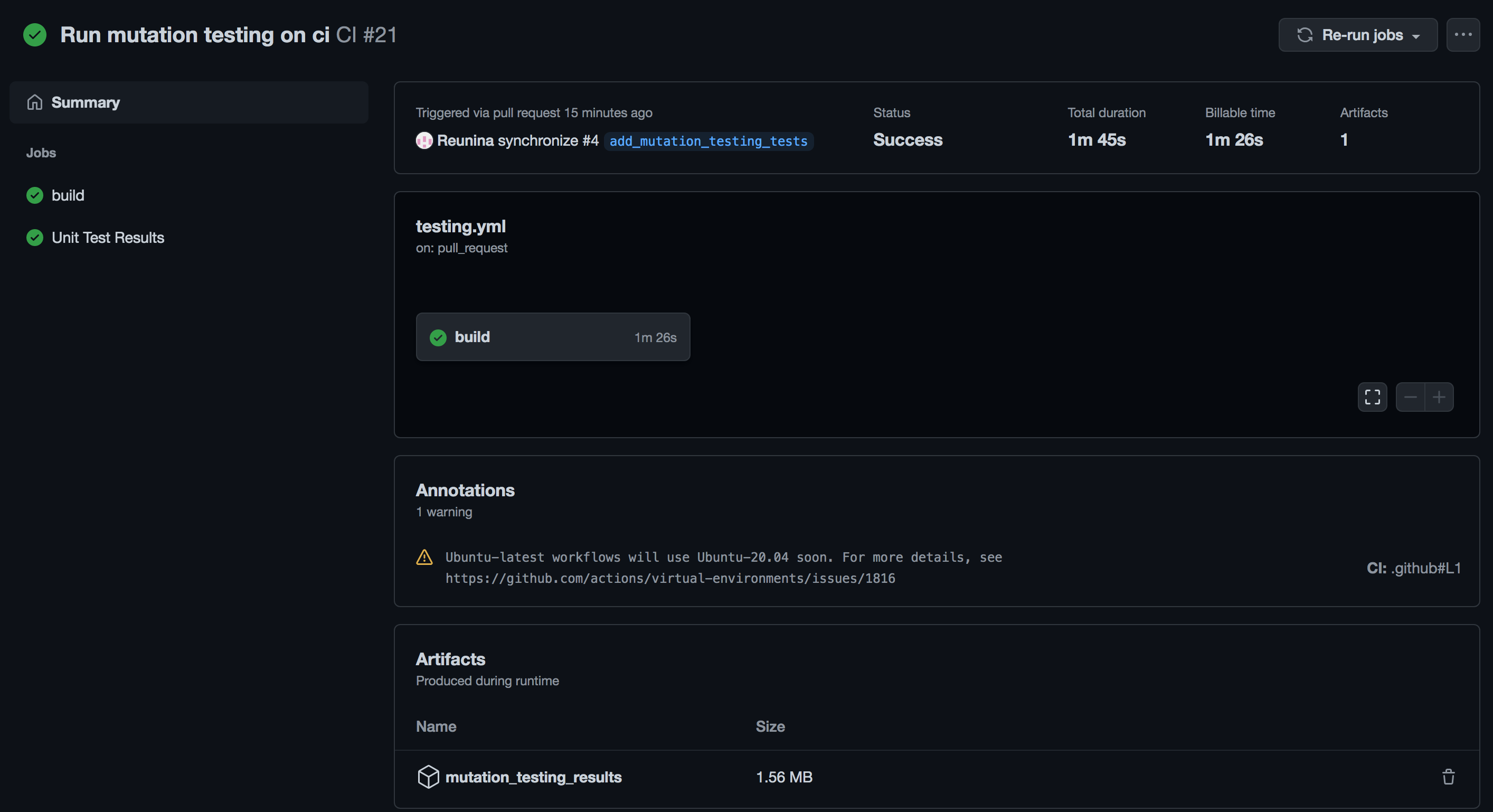 archiving mutation tests results